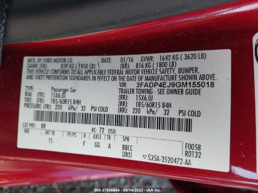 2016 FORD FIESTA SE - 3FADP4EJ9GM155018