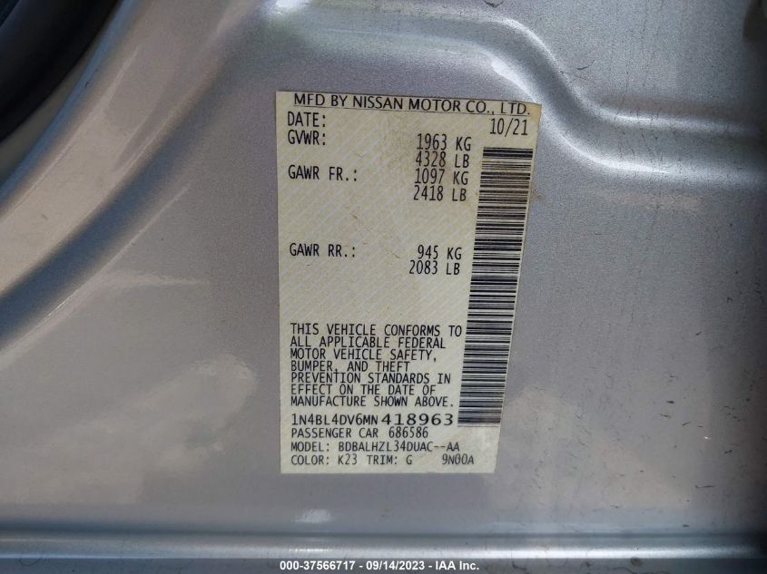 2021 NISSAN ALTIMA 2.5 SV - 1N4BL4DV6MN418963