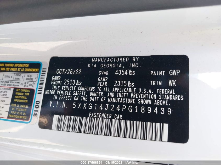2023 KIA K5 LXS - 5XXG14J24PG189439