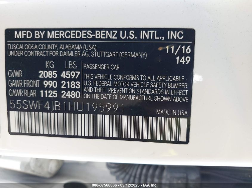 2017 MERCEDES-BENZ C-CLASS C 300 - 55SWF4JB1HU195991