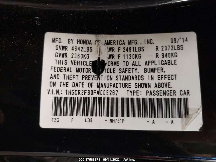 2015 HONDA ACCORD SEDAN EX-L - 1HGCR3F80FA005267