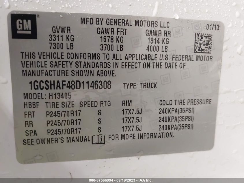 2013 CHEVROLET EXPRESS 1500 WORK VAN - 1GCSHAF48D1146308
