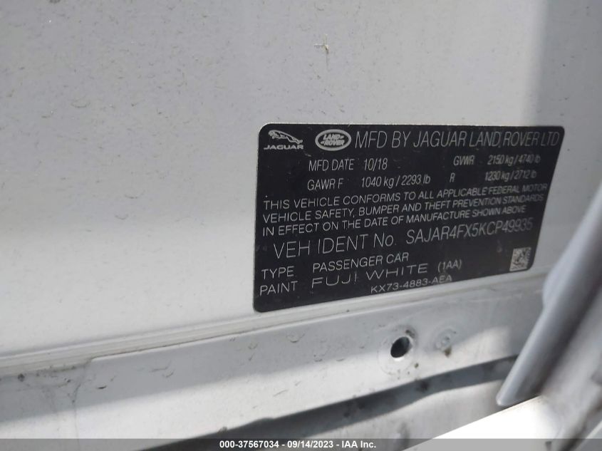 VIN SAJAR4FX5KCP49935 2019 JAGUAR XE