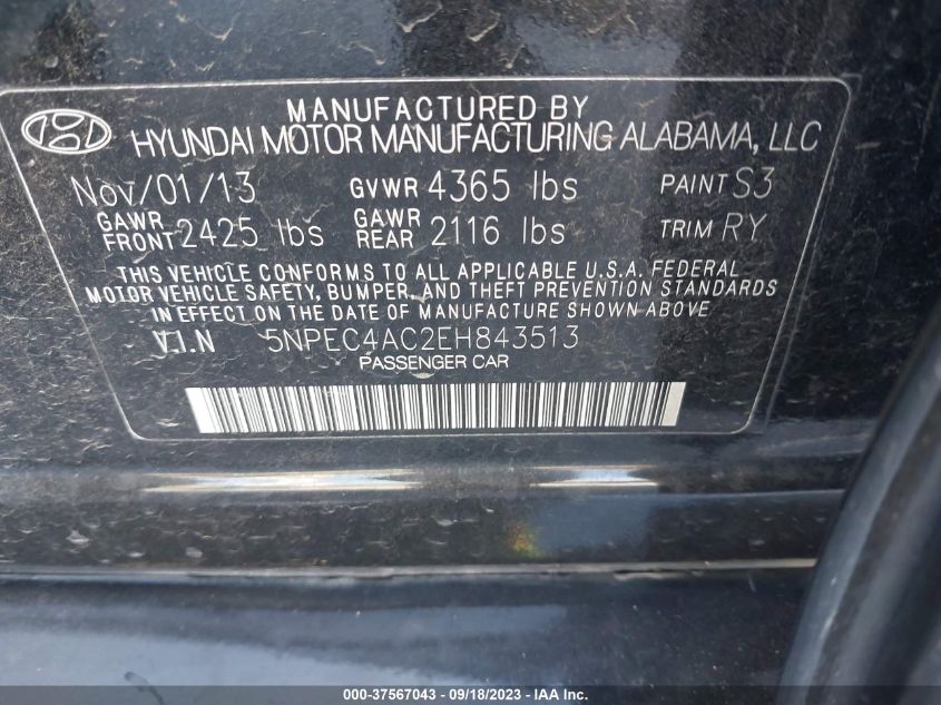 2014 HYUNDAI SONATA LIMITED - 5NPEC4AC2EH843513