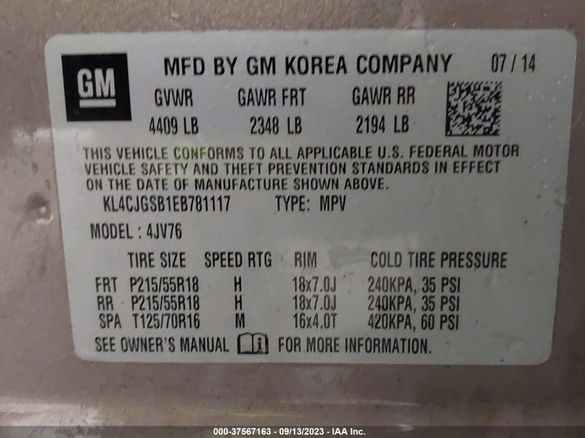 2014 BUICK ENCORE LEATHER - KL4CJGSB1EB781117