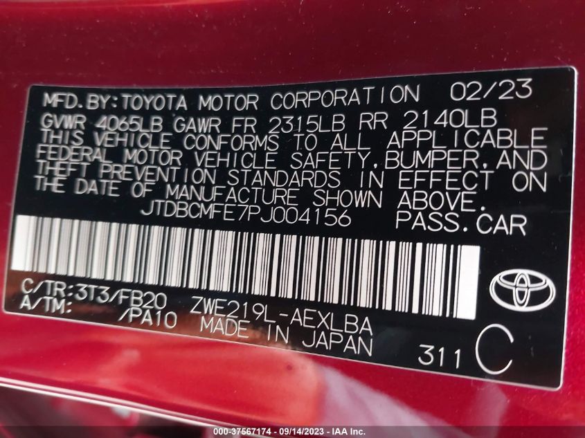 2023 TOYOTA COROLLA HYBRID - JTDBCMFE7PJ004156