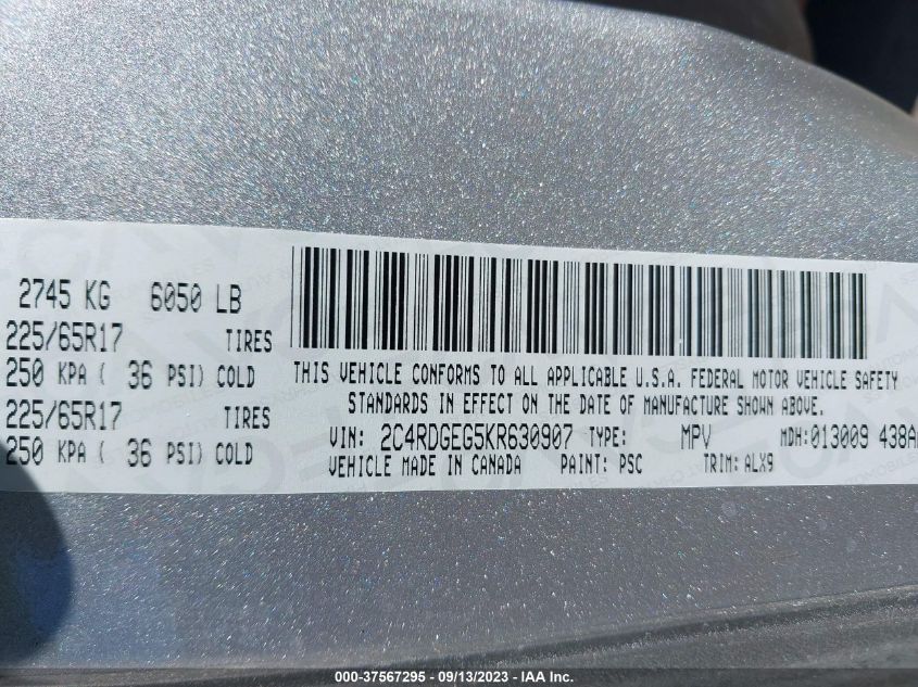 2019 DODGE GRAND CARAVAN GT - 2C4RDGEG5KR630907