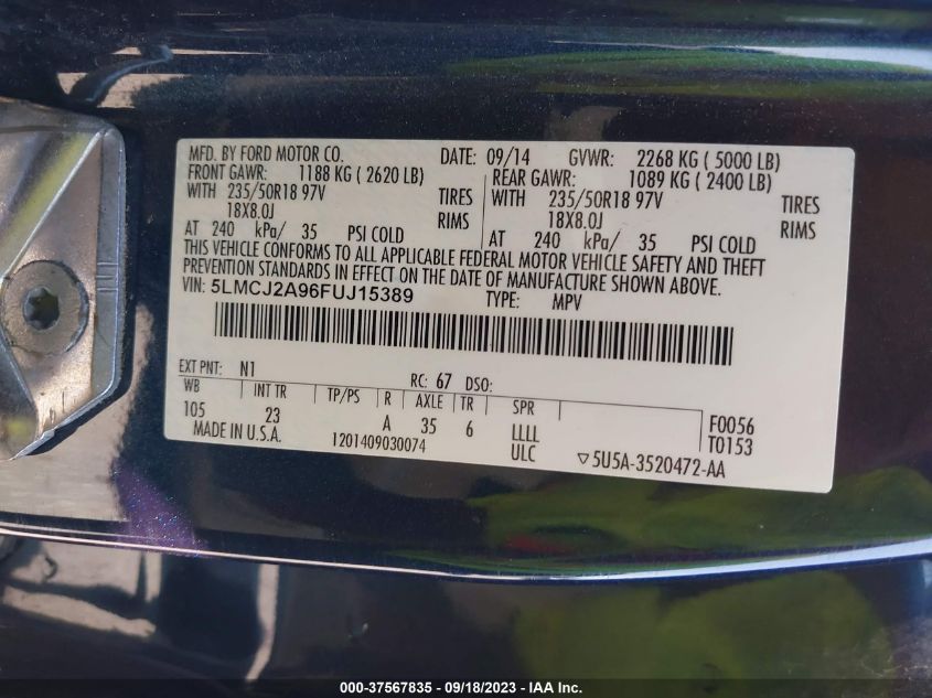 2015 LINCOLN MKC - 5LMCJ2A96FUJ15389