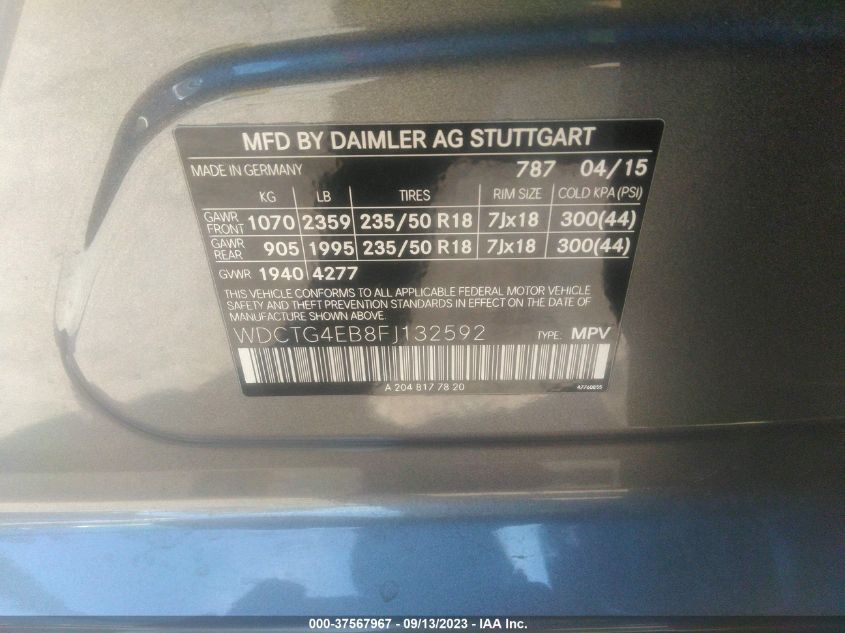 2015 MERCEDES-BENZ GLA-CLASS GLA 250 - WDCTG4EB8FJ132592