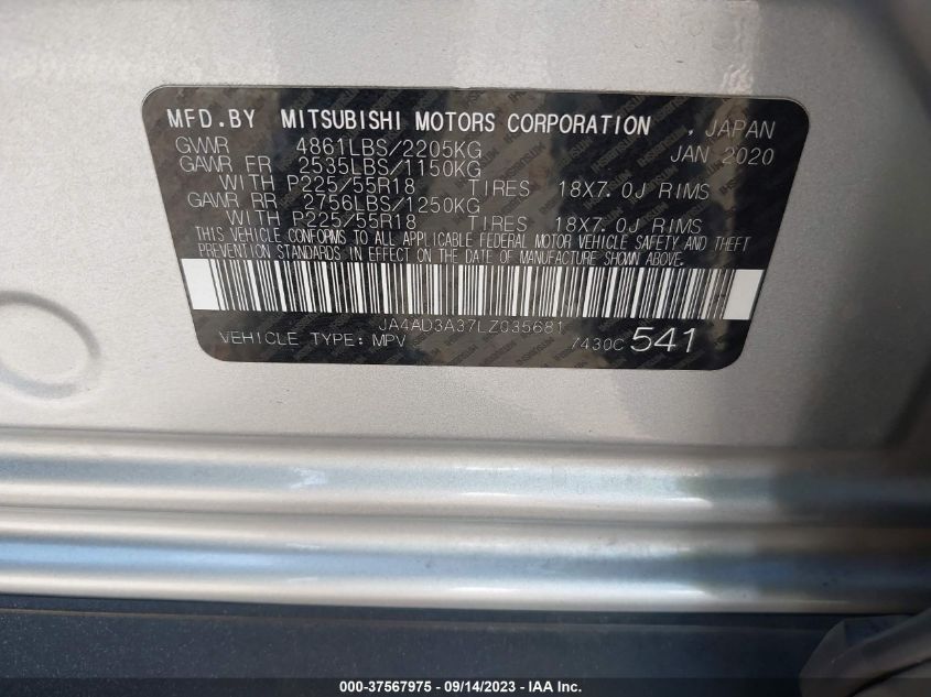 2020 MITSUBISHI OUTLANDER SE/SEL/LE - JA4AD3A37LZ035681