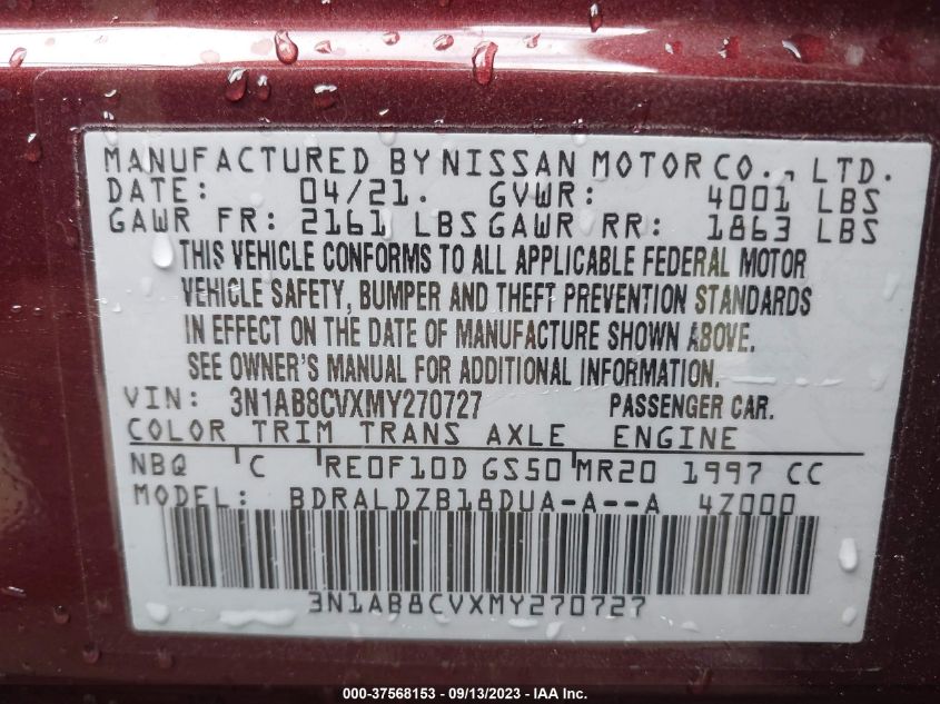 3N1AB8CVXMY270727 Nissan Sentra SV 9