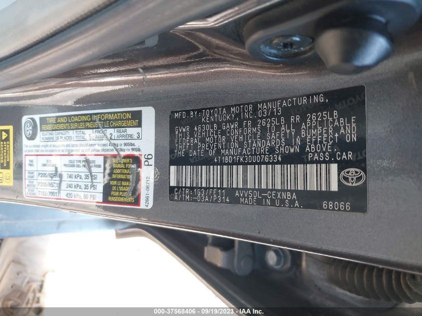 2013 TOYOTA CAMRY HYBRID LE/XLE - 4T1BD1FK3DU076334