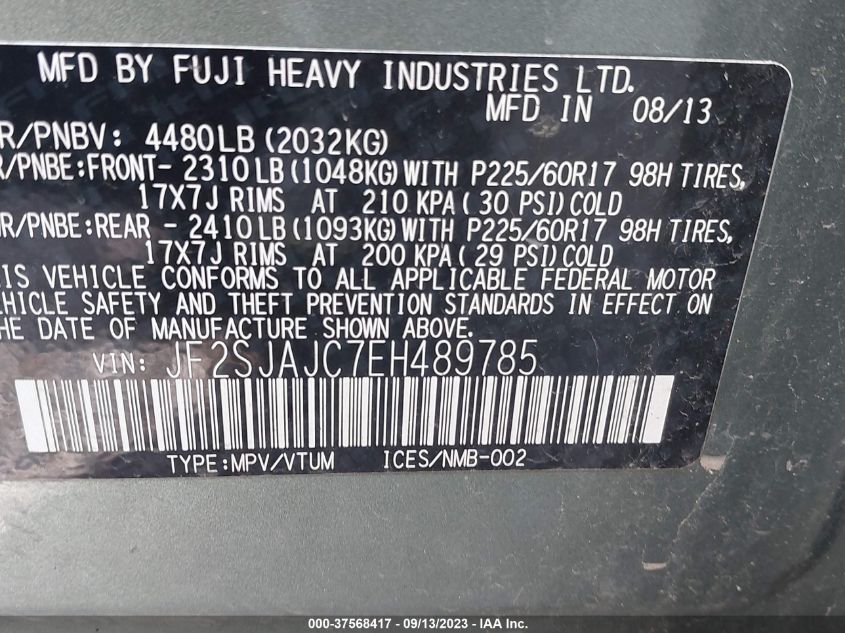 2014 SUBARU FORESTER 2.5I LIMITED - JF2SJAJC7EH489785