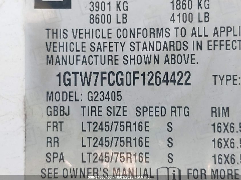 2015 GMC SAVANA CARGO VAN 1GTW7FCG0F1264422