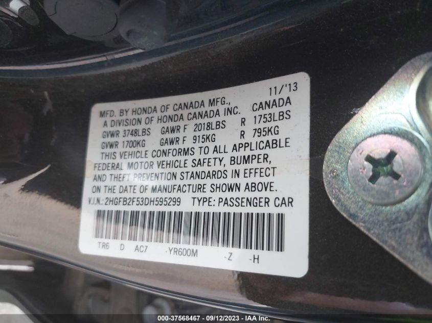 2013 HONDA CIVIC LX - 2HGFB2F53DH595299