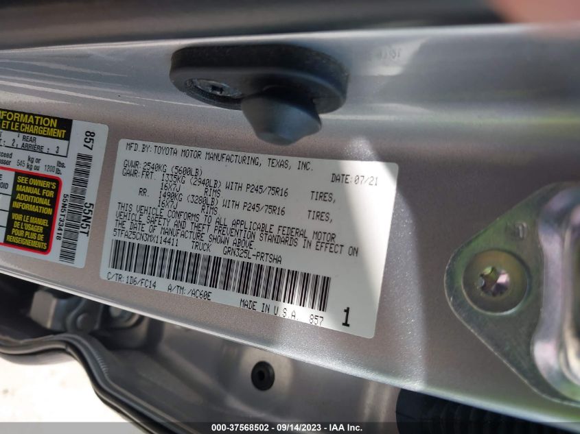 2021 TOYOTA TACOMA 2WD SR5 5TFAZ5CN3MX114411