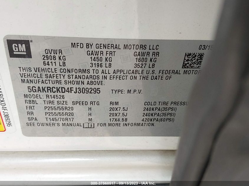2015 BUICK ENCLAVE PREMIUM - 5GAKRCKD4FJ309295