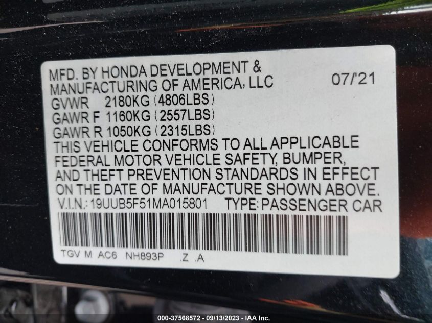 19UUB5F51MA015801 Acura TLX W/A-SPEC PACKAGE 9