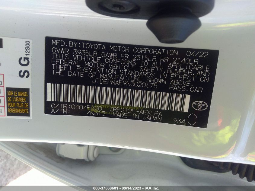 2022 TOYOTA COROLLA LE - JTDEPMAE9N3020675