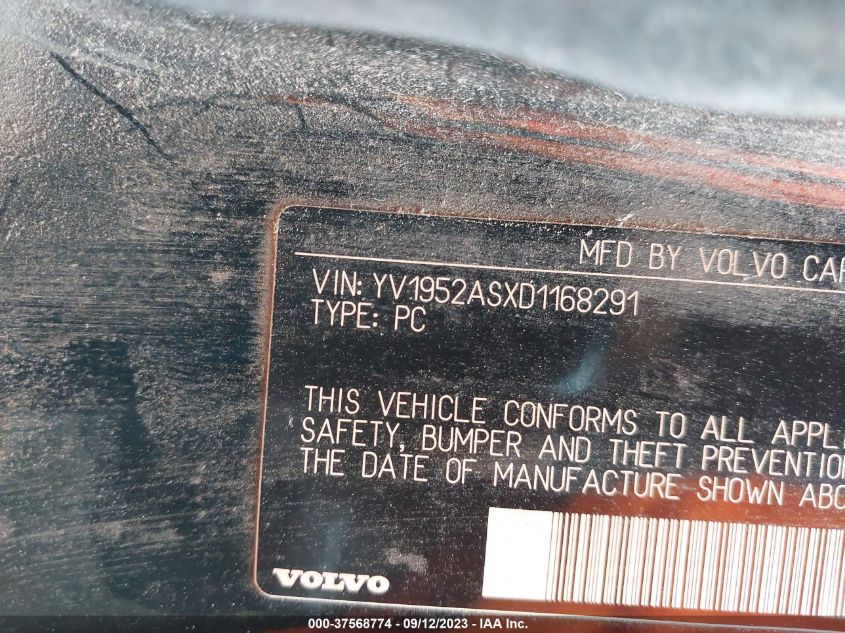 2013 VOLVO S80 3.2L YV1952ASXD1168291