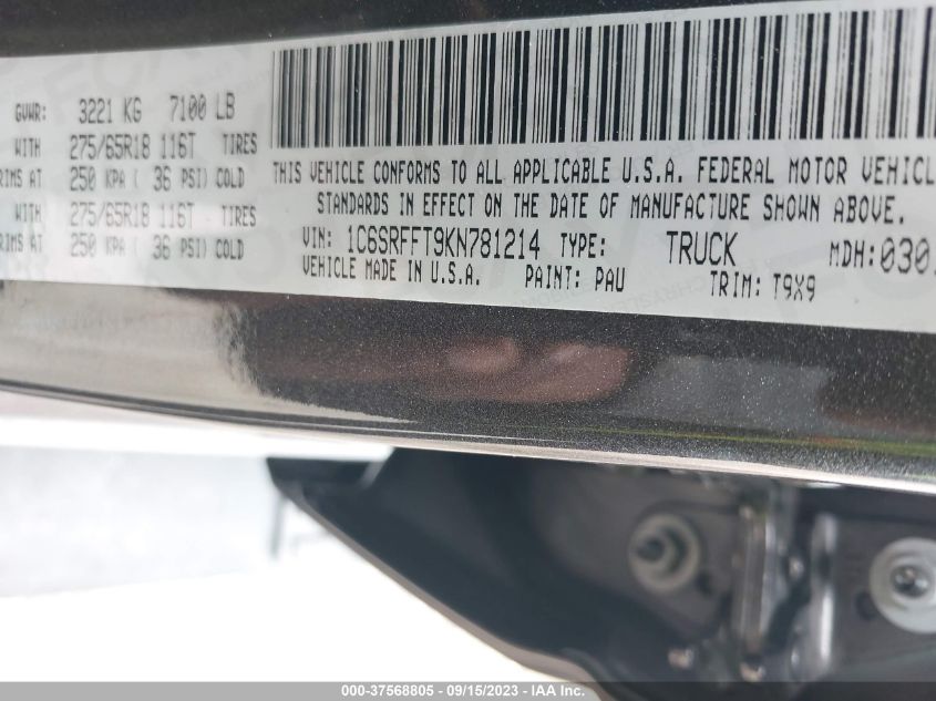 2019 RAM 1500 BIG HORN/LONE STAR - 1C6SRFFT9KN781214