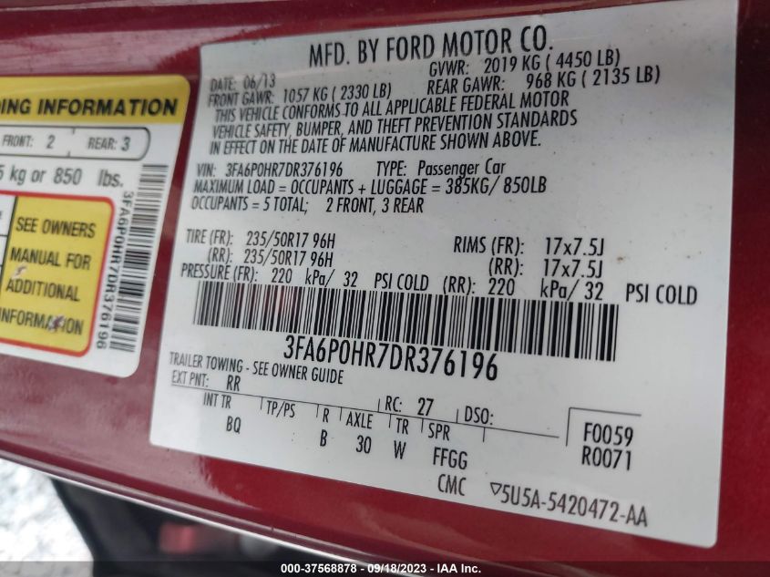 2013 FORD FUSION SE - 3FA6P0HR7DR376196