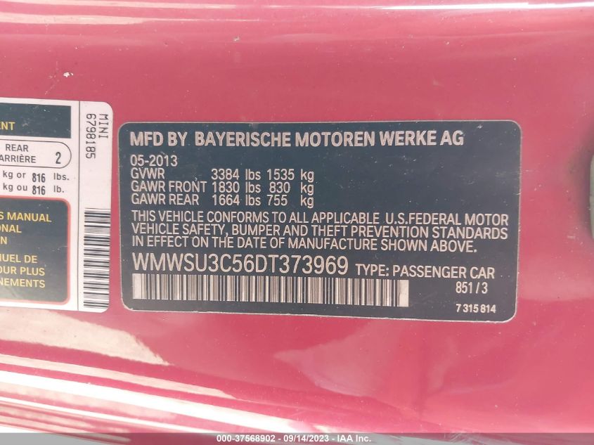 2013 MINI COOPER HARDTOP WMWSU3C56DT373969