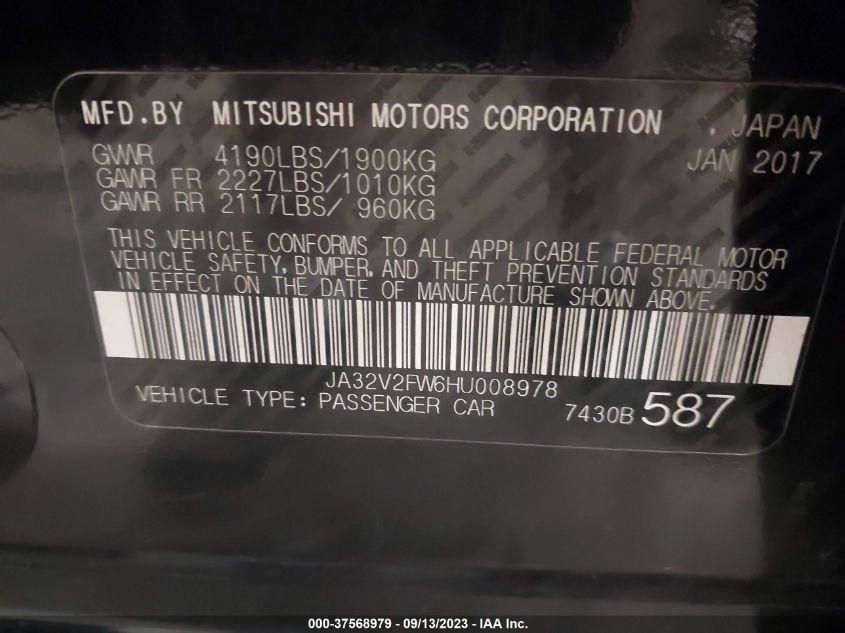 2017 MITSUBISHI LANCER ES/SE/SEL - JA32V2FW6HU008978