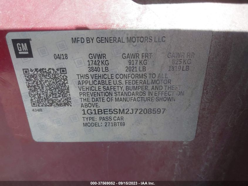 2018 CHEVROLET CRUZE LT - 1G1BE5SM2J7208597