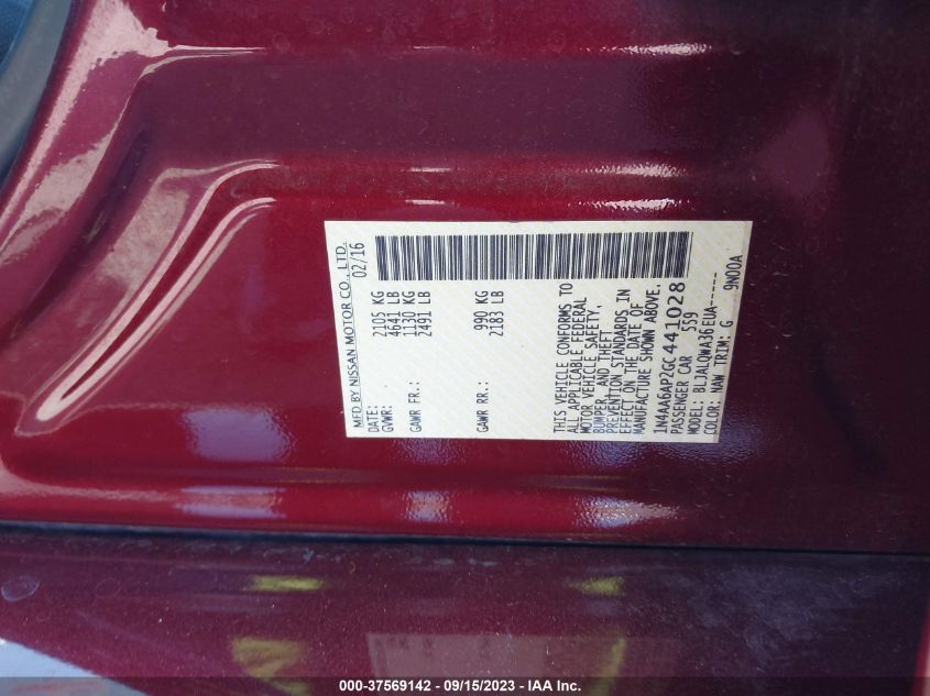 2016 NISSAN MAXIMA 3.5 - 1N4AA6AP2GC441028