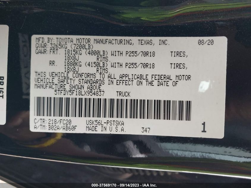 2020 TOYOTA TUNDRA SR5 - 5TFDY5F18LX954837