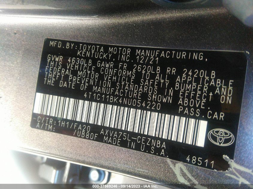 2022 TOYOTA CAMRY LE - 4T1C11BK4NU054220
