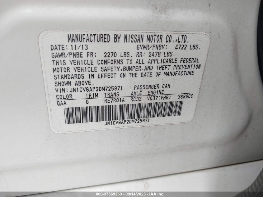 2013 INFINITI G37 SEDAN JOURNEY JN1CV6AP2DM725971