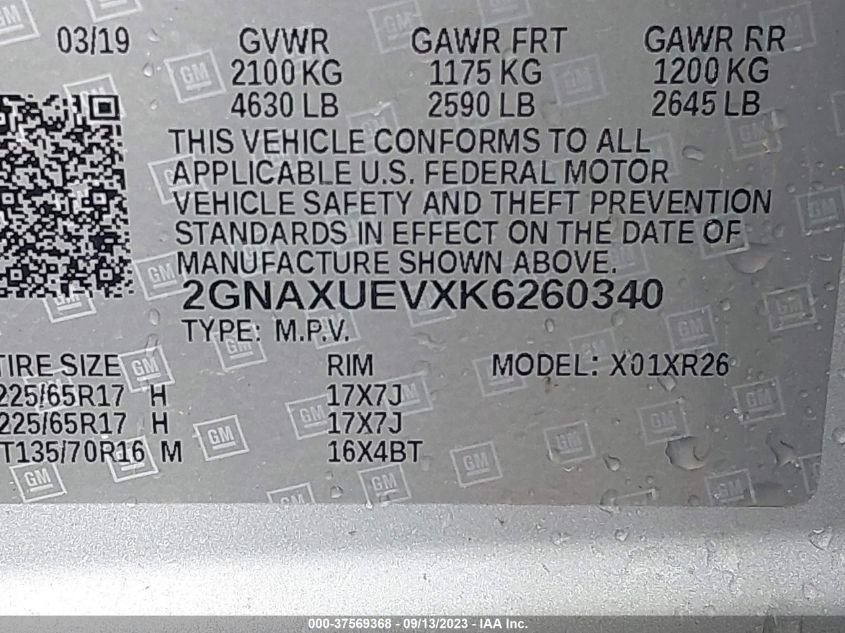 2019 CHEVROLET EQUINOX LT - 2GNAXUEVXK6260340