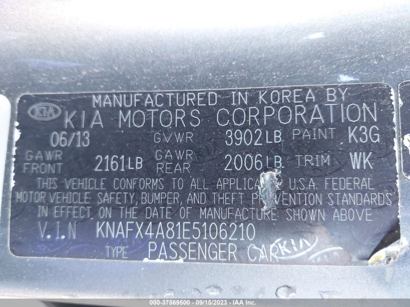 2014 KIA FORTE EX - KNAFX4A81E5106210