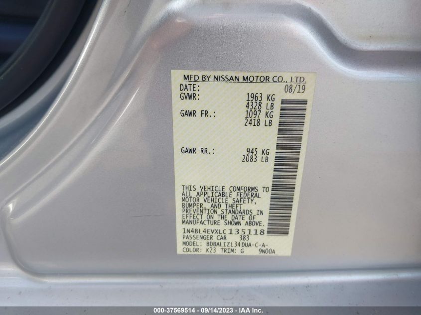 2020 NISSAN ALTIMA SL - 1N4BL4EVXLC135118