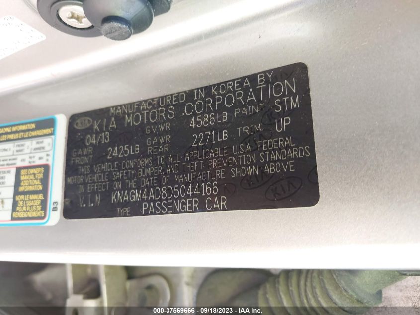 2013 KIA OPTIMA HYBRID LX - KNAGM4AD8D5044166