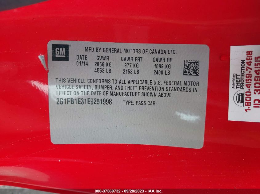 2014 CHEVROLET CAMARO LT - 2G1FB1E31E9251998