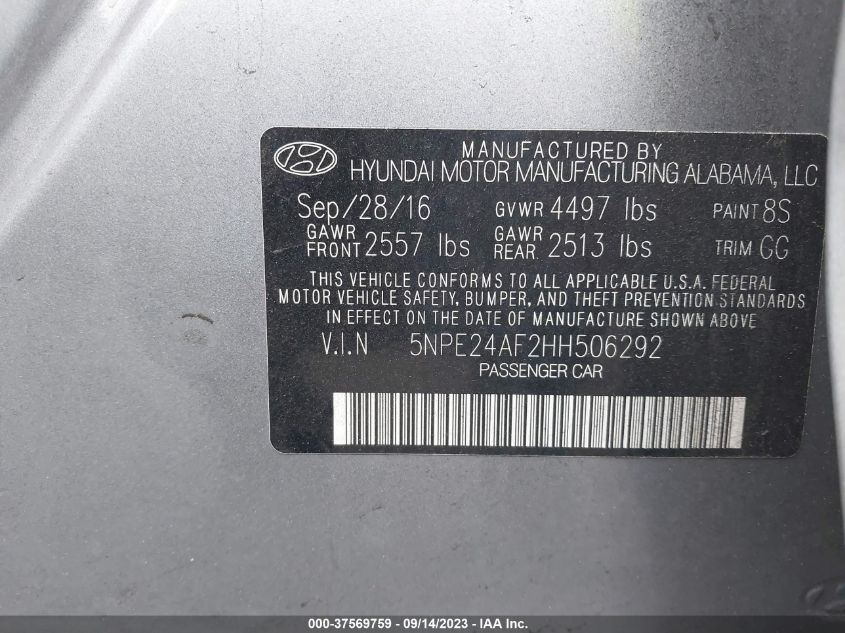 2017 HYUNDAI SONATA SE - 5NPE24AF2HH506292