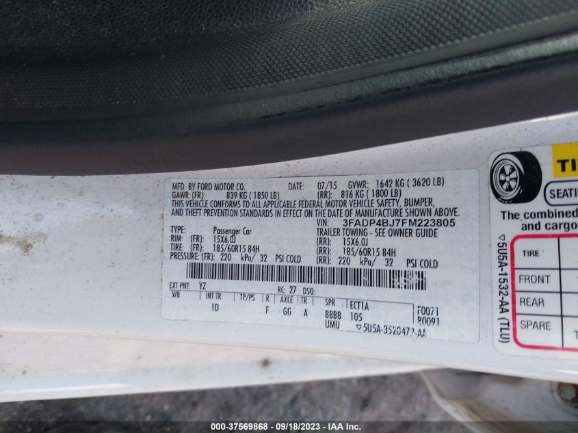 2015 FORD FIESTA SE - 3FADP4BJ7FM223805