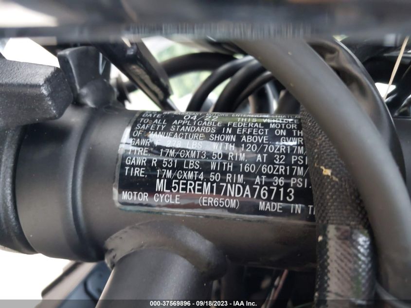 2022 KAWASAKI ER650 M ML5EREM17NDA76713