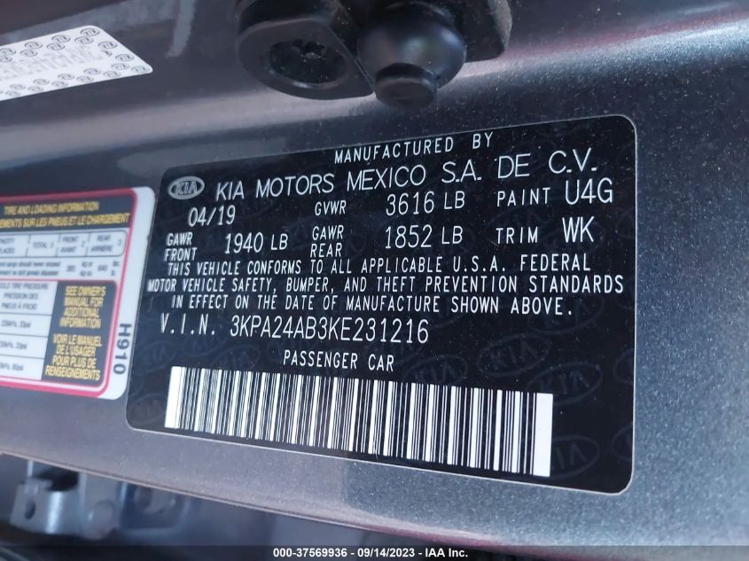 3KPA24AB3KE231216 Kia Rio S 9