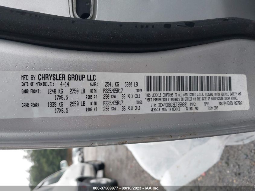 2014 DODGE JOURNEY SXT - 3C4PDDBG2ET259281