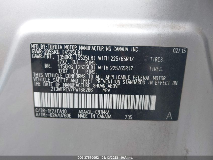 2015 TOYOTA RAV4 XLE - 2T3WFREV7FW168286