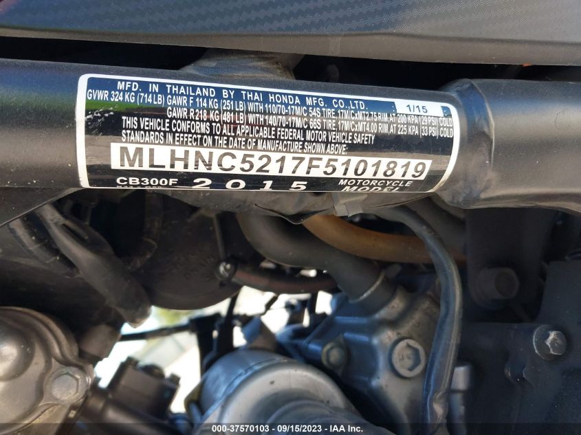 2015 HONDA CB300 F MLHNT5217F5101819