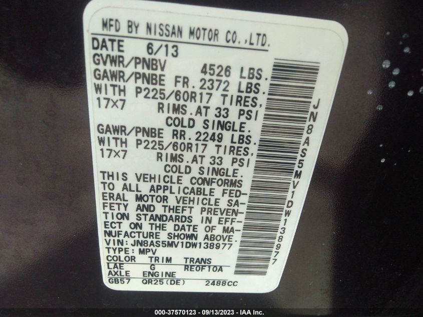 2013 NISSAN ROGUE SV - JN8AS5MV1DW138977