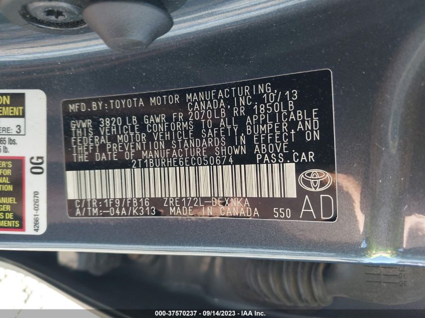 2014 TOYOTA COROLLA L/LE/S/S PLUS/LE PLUS 2T1BURHE6EC050674