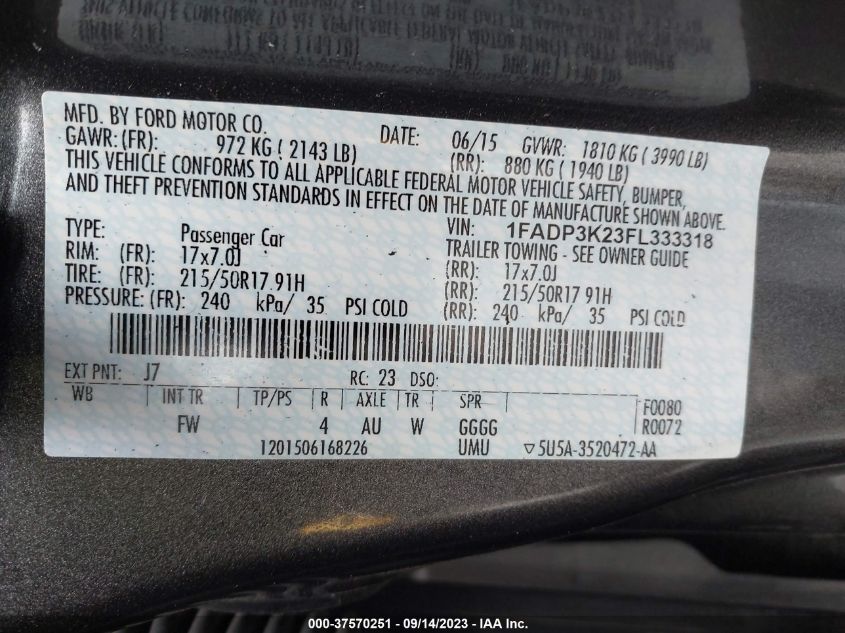 2015 FORD FOCUS - 1FAD93K23FL333318