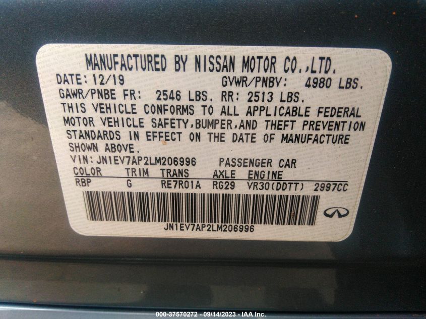 2020 INFINITI Q50 3.0T LUXE - JN1EV7AP2LM206996