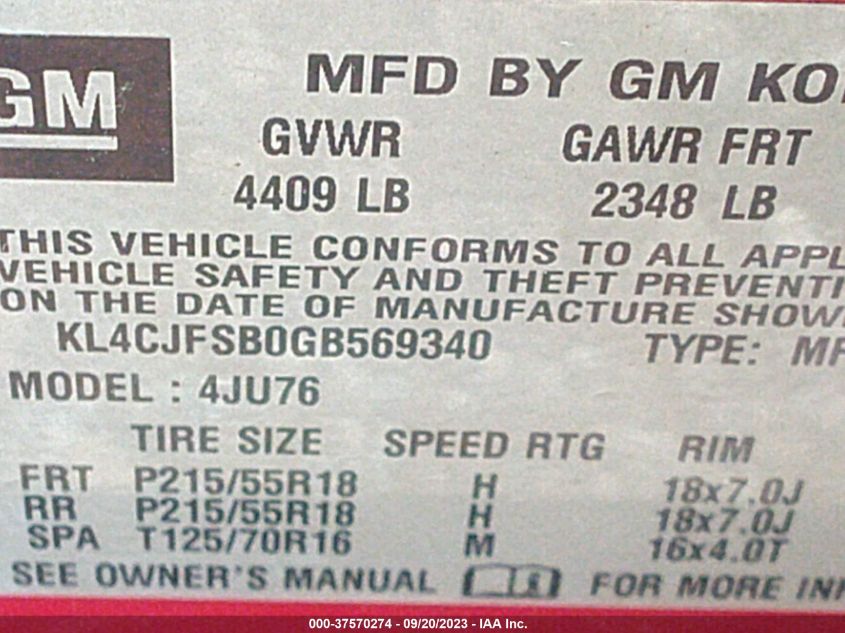 2016 BUICK ENCORE CONVENIENCE - KL4CJFSB0GB569340